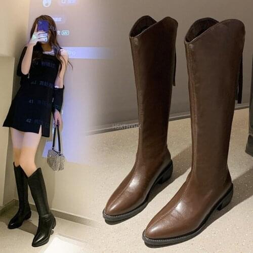 Womens Knight Boots 2021 Pointed Toe White Knee Boots High Heel Shoes Female Leather Motorcycle Fashion Spring Summer Boots