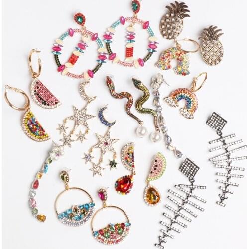 JURAN Multicolored Bling Crystal Drop Earrings Women Girls Colorful Rhinestone Dangle Earrings Bridal Party Jewelry Wholesale