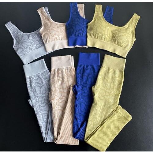 Women Seamless Yoga Sets Fitness Sports Set Snake Printed Padded Bra High Waisted Running Leggings Workout Clothes Sportswear
