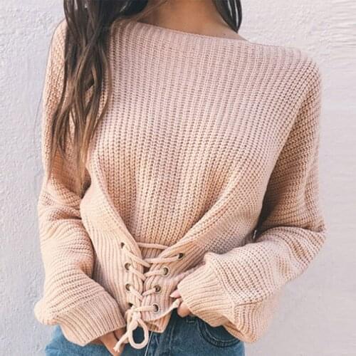 Zoulv 2021 Autumn Bandage Ladies Jumper Knitted Lace Up One shoulder Women Sweater Casual Long Sleeve Sexy Female Pullovers