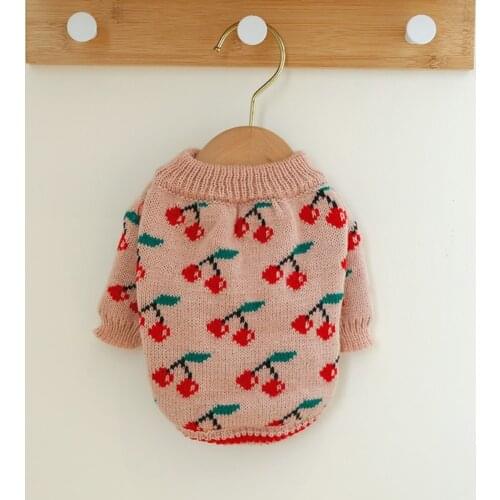 Pet Keep Warm In Winter Clothes Cute Cherry Print Dog Sweaters Clothing Puppy Knitting Pet Outfit Suitable For Small Medium Dogs