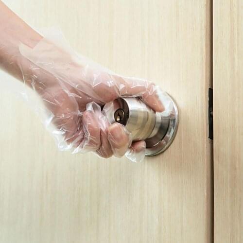 300PCS Thicken Disposable Gloves Food Grade Baking Plastic PE Film Transparent Catering Gloves Kitchen Housework Tools