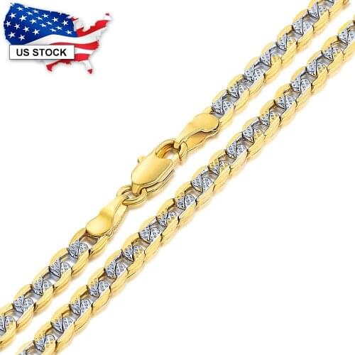 4mm Mens Womens Necklace Flat Hammered Curb Cuban Link Chain Silver Color Yellow Gold Filled Necklace for Men Women LGN64A