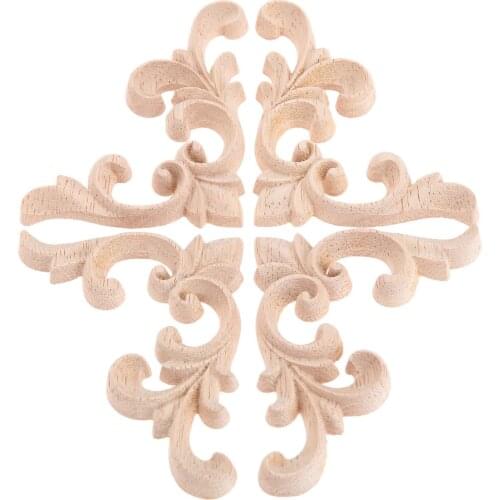 4PCS/2pair Woodcarving Corner Decal Wooden Figurines Crafts Corner Appliques Frame Wall Door Furniture Woodcarving Decorative
