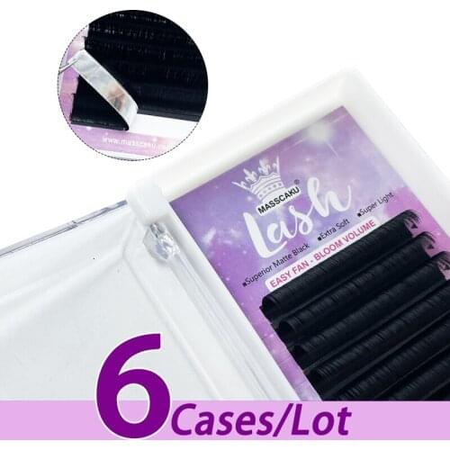 6pcs/lot hot selling 8-20mm cashmere easy fan eyelash extensions bulk vendor top quality easy fanning lash tray private logo