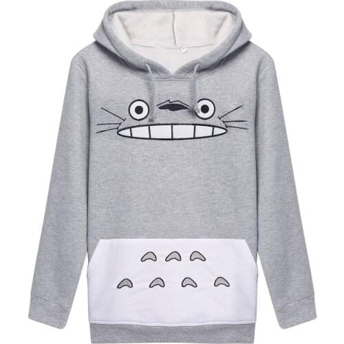 Amazon Totoro Cartoon Printing Loose Coat Jacket Long Sleeve Even Hat Pullover Woman 1335
