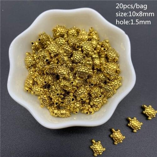 20pcs/Lot 10x8mm Tortoise Shape Gold Connector Alloy Beads Cap Ancient Golden Charms Beads For Jewelry Making