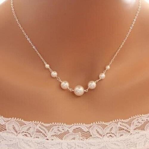 Hot Fashion Women Faux Pearl Beaded Single-layer Chain Necklace Banquet Jewelry