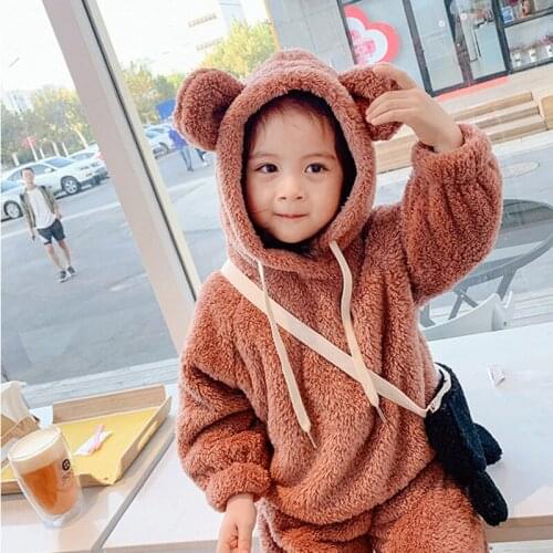 Girls Suits Tops +Pants 2021 Fuzzy Plus Velvet Thicken Winter Autumn Warm Kids Teenagers Outwear Kids Cotton Sport Suits Childre