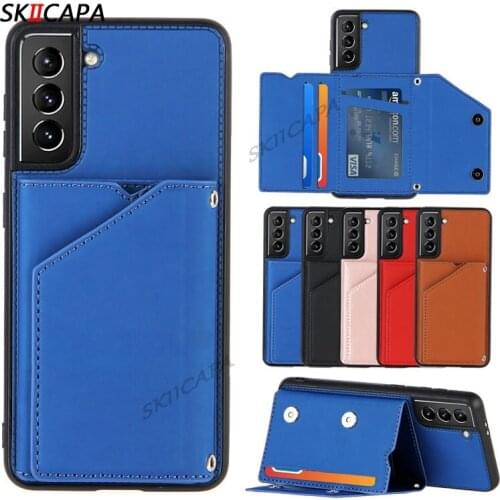 For Samsung S21 FE S20 Plus Multifunction Card Holder Stand Wallet Phone Case For Note 20 Ultra 10 Lite Card Slot Leather Cover