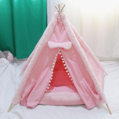 Pet Houses Pet Cat Dog Teepee With Blackboard Portable Dog Tents & Pet Houses, Wood Canvas Tipi Fold Pet Tent Small Animal Beds