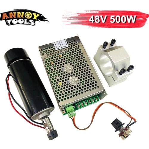 48V 500W Air Cooled Spindle Motor 52mm Diameter ER11 Chuck 8mm 3.175 Collet CNC 0.5Kw Spindle Motor for Engraving