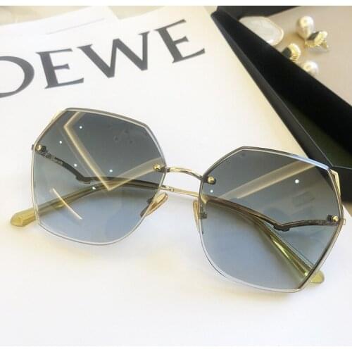 FEISHINI 2020 Classic Fashion Gradient Sunglasses Rhinestone Rimless Sunglasses Women Vintage Oversized Luxury Brand Designer