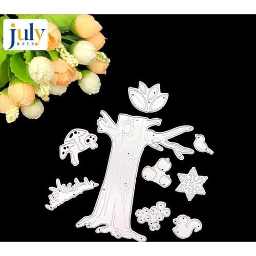 Julyarts Tree Metal Cutting Dies Mushroom Stitched DIY Scrapbooking Craft Squirrel Die Cut Apple Making Snowflake Stencil Die