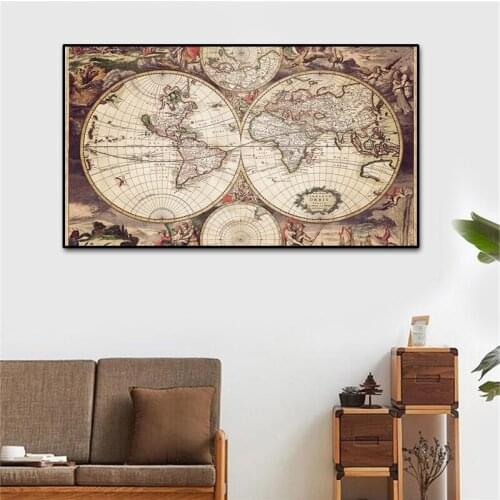 A Map Of The World Retro Old Pictures Canvas Paintings For Living Room Prints Home Art Wall Decoration Posters