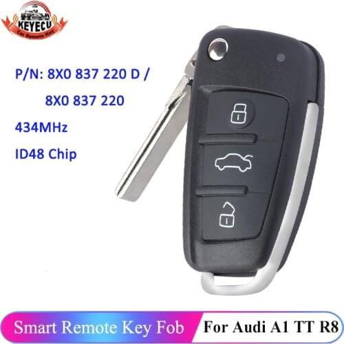 KEYECU Replacement Upgraded Flip Remote Car Key Fob 434MHz ID48 for Audi A1 TT R8 2009-2010 / Q3 2011-2017 P/N: 8X0 837 220 D