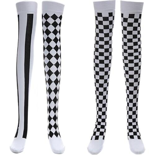 Clown Costume Black White Plaid Knee-High Long Stocking Halloween Carnival Party Stocking