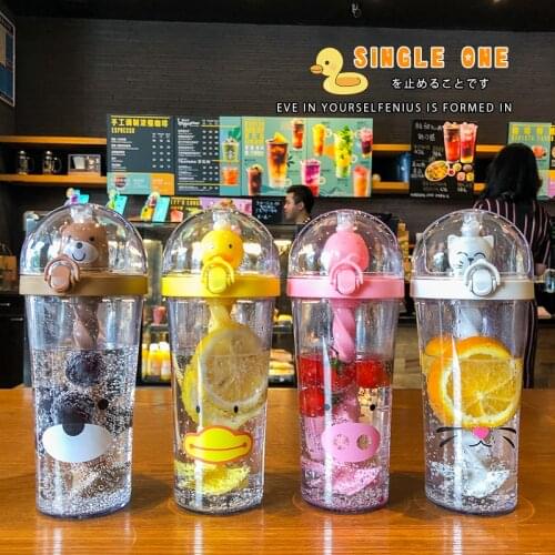 Creative Plastic Straw Water Bottle Cute Animal Drinking Cup Portable Large Capacity for Student Adult Kids Mixing Boba Cups