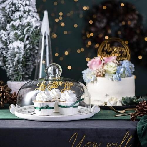 Creative European-Style Cake Dish Ceramic Fruit Snack Bread Dessert Plate Matte Dual Handle Tray with Cover Sampling Plate