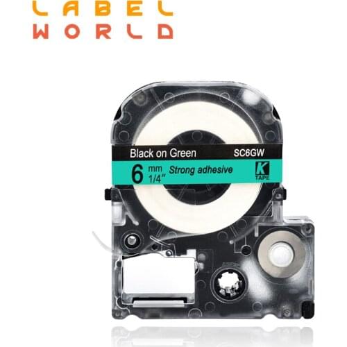 6mm EPSON label tape black on green typewriter label tapes compatible for kingjim label maker LW-300 lw400 epson label printer