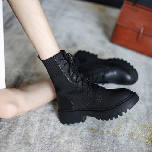 LAASIMI Summer Martin Boots for Women Lace Up Solid Motorcysle Boots Female Casual Thick Bottom Shoes Woman Breathable Footwear