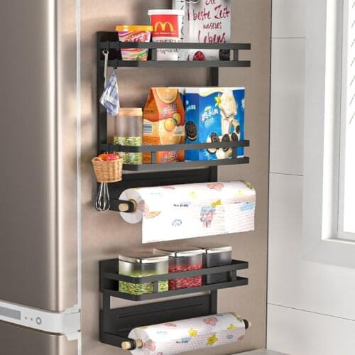 Magnetic Adsorption Refrigerator Side Rack Wall-mounted Multi-function Storage Holder With Hook Kitchen Paper Towel Shelf Rack