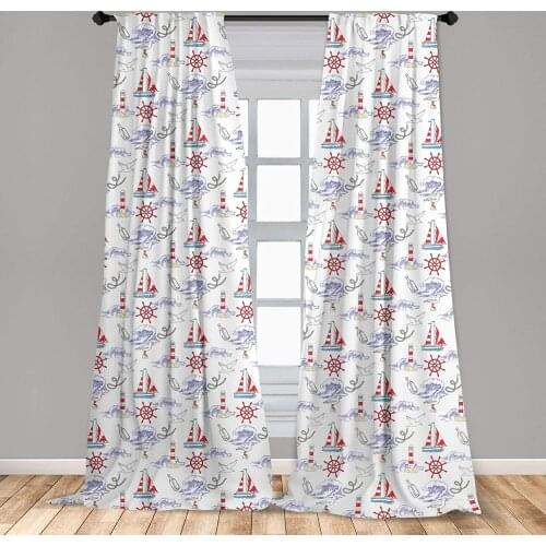 Nautical Window Curtains Rope Boats Waves Ocean Theme Message in a Bottle Soft Tones Seagull Window Drapes with Rod Pocket