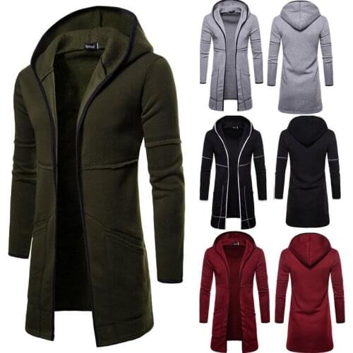 Mens New Style Autumn Winter Coat Warm Trench New Fashion Long Overcoat Casual Solid Outwear Cardigan