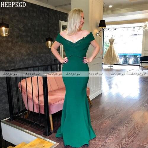 New Mermaid Long Green Evening Formal Dress Off The Shoulder Beads Crystal Plus Size Wedding Party Dresses Women Prom Gowns