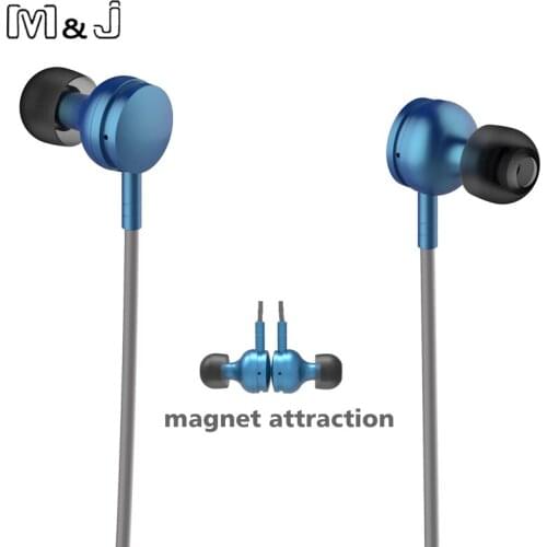 M&J New Wireless Bluetooth 4.1 Stereo Earphone Magnet Metal Earbuds Sport Running Studio Music Earphone For Iphone 7 Plus