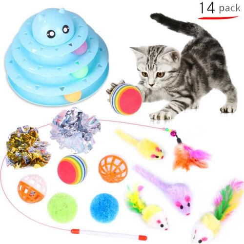 New Pet Cat Toy Set Rainbow Blue Three-channel Tunnel Through Feather Cat Toy Cat Tunnel Cat Toys Interactive Pet Products
