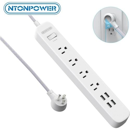 NTONPOWER Smart Power Strip US Multiple Plug Surge Protector Overload Protection White Braided Line For Nightstand Home Office