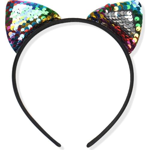 1PCS Colorful Can flip Sequins Shining Cat Ear Girl Hairband Cat Ears Kid Hair Accessories For Women Birthday Party Gift