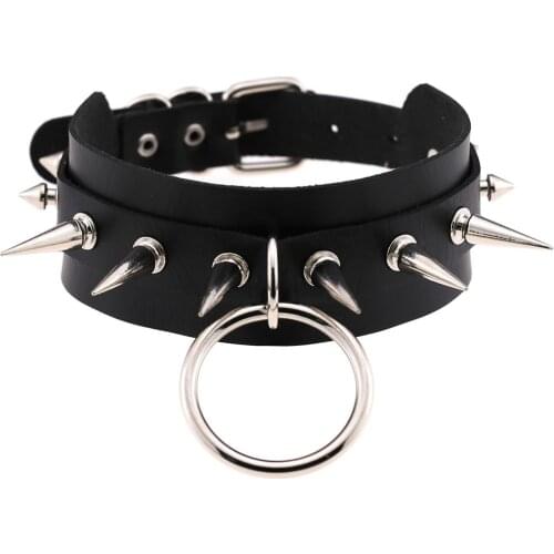 16 Color O-Round Punk Rock Gothic Women Men Leather Spike Rivet Stud Collar Choker Necklaces girl Statement goth sexy Jewelry