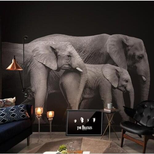 Custom wallpaper mural 3D elephant pattern mural black living room porch sofa background wall painting wallpaper