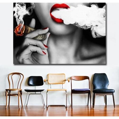 U.S.Dollar Smoking Girl Poster Prints,Dropshipping Modern Wall Art Canvas Paintings,unframed quadro decoration digital printing
