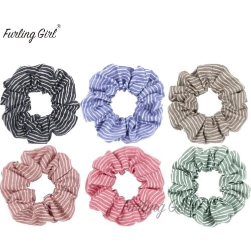 Furling Girl 1PC Fashion Striped Cotton Fabric Hair Scrunchy Floral Ponytail Holder Hair ties Gum Hair Bands