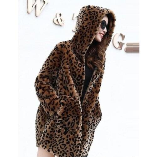 Plus size 5XL Women Fur Coat 2021 Europ Women fashion new winter fur coat Female Hooded Leopard Fur jacket warm soft Mink coat