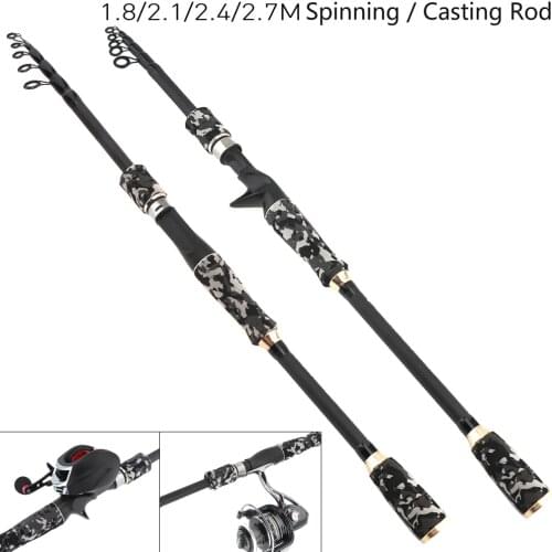 1.8m 2.1m 2.4m 2.7m Carbon Fiber Lure Spinning Casting Fishing Rod 7 Section Telescopic Ultra Light Fishing Pole Lure Tackle
