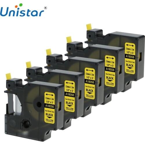 Unistar 5pcs 18055 18056 1/2"x2.5m Heat Shrink Cable Label Tubes Compatible for DYMO RhinoPRO Printers 4200 5000