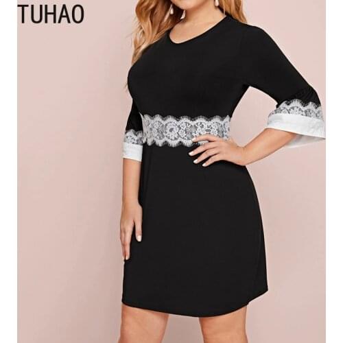 TUHAO 2020 Plus Size 8XL 7XL 6XL 5XL Womens Dress High Waist and Sleeve Lace Dresses Elegant Office Lady Goth Dress WM52