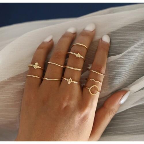 11pc/set Vintage Simple Cactus Pineapple Heart Wave Knuckle Joint Rings Set For Women Circle Gold Finger Midi Rings Jewelry Gift