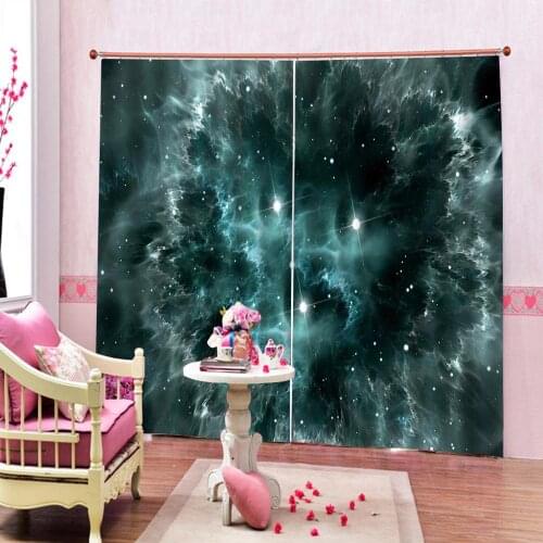 Cool Shining Stars Space Universe Photo Curtain Digital Print For Living Room Bedroom Blackout Drapes Sets 2 Panels With Hooks