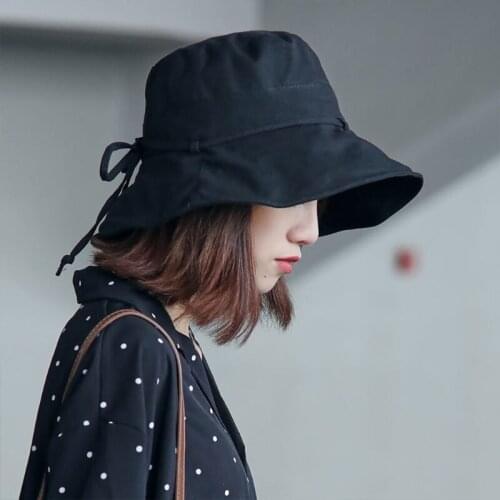 Women Summer Foldable Wide Wired Brim Sun Hat Outdoor Travel UV Protection Elegant Ribbon Bow Solid Color Beach Cap