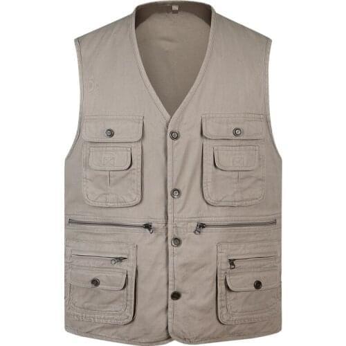 B Spring autumn new 100% Cotton Multi Pocket Vest Men Summer 2019 New Men Sleeveless Jacket Mens Photographer Baggy Waistcoat
