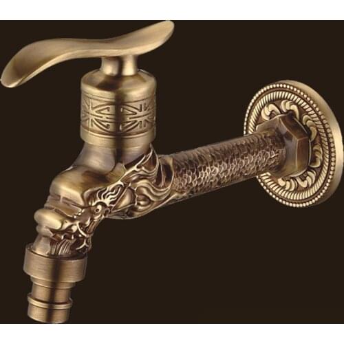 1pc Carved Wall Mount Bibcock Brass Retro Tap Decorative Outdoor Garden Taps Washing Machine Mop Luxury Antique WC Faucet