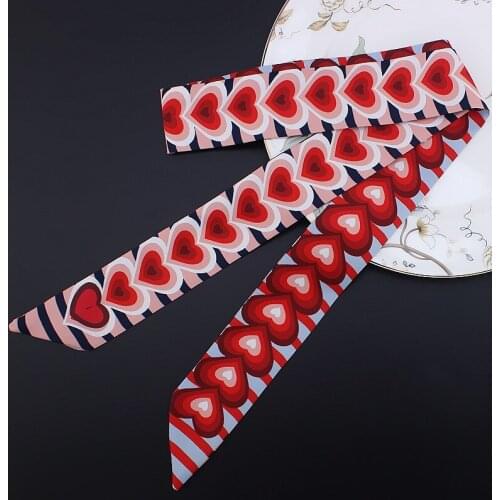 120*5cm New Striped Heart Printing Silk Scarf Twill Weave Silk Scarf Small Neckerchief Tie Hand Small Ribbon