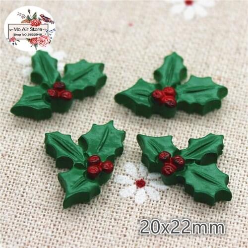 20pcs Resin kawaii Christmas Holly leaf flat back Cabochon Art Decoration Charm 20x22mm