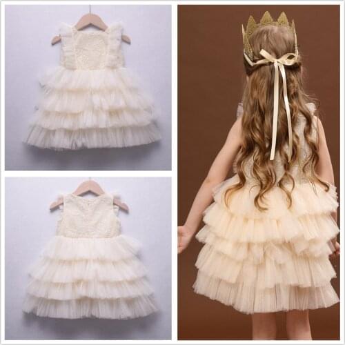 2021 Spring Summer New Baby Girl Dress Catwalk Cake Dress Princess Birthday Performance Dress Toddler Girl Lace Dresses 2-7 Year