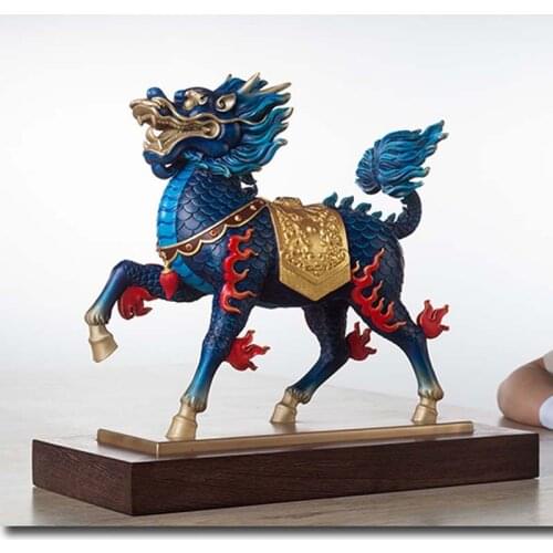 2021 Asia high grade GOOD LUCK Mascot Bring wealth money ROYAL Dragon QI LIN Auspicious Spiritual BRONZE Sculpture ART Statue